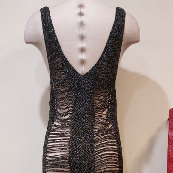 Vintage Distressed Crochet Maxi Dress in Metallic Black Thread - Picture 13 of 13